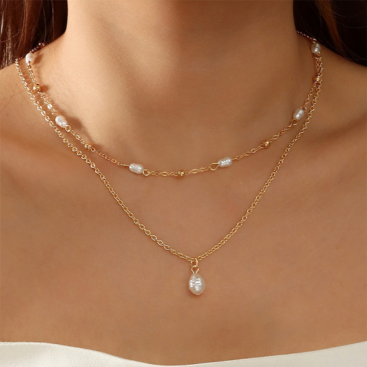 Simplicity Geometric Patchwork Pearl Necklaces Gj0062