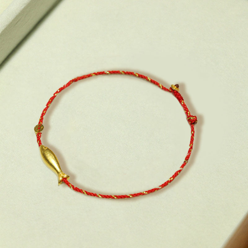 Buddha Stones 14k Gold Plated Koi Fish Luck Wealth Braided Bracelet