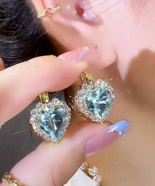 Fine Blue Alloy Crystal Zircon Heart-shaped Hoop Earrings