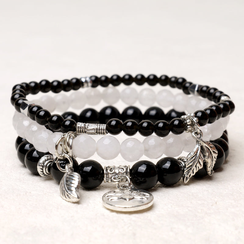Buddha Stones 3pcs Natural Quartz Crystal Beaded Healing Energy Lotus Bracelet