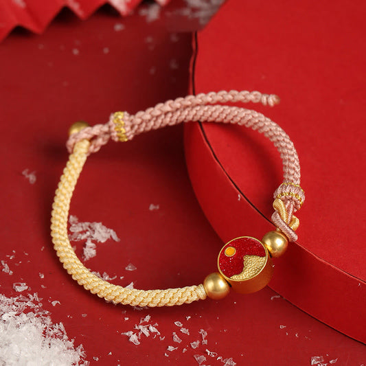 Buddha Stones Handmade Mountain and Sea Engraved Luck Two-color String Couple Bracelet