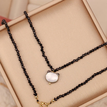 Buddha Stones Black Spinel Cat Motivate Choker Necklace