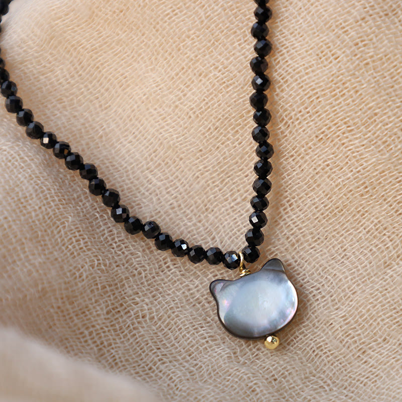 Buddha Stones Black Spinel Cat Motivate Choker Necklace