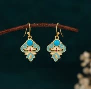 Buddha Stones Copper Enamel Turquoise Positive Drop Earrings