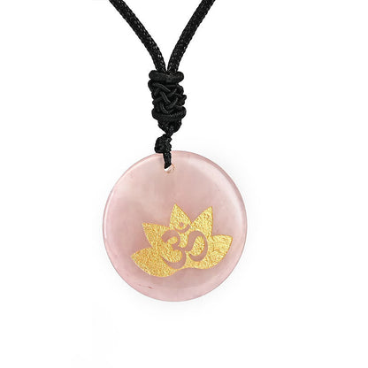 Buddha Stones Om Lotus Symbol Various Crystal Amethyst Tiger Eye Healing Necklace Pendant