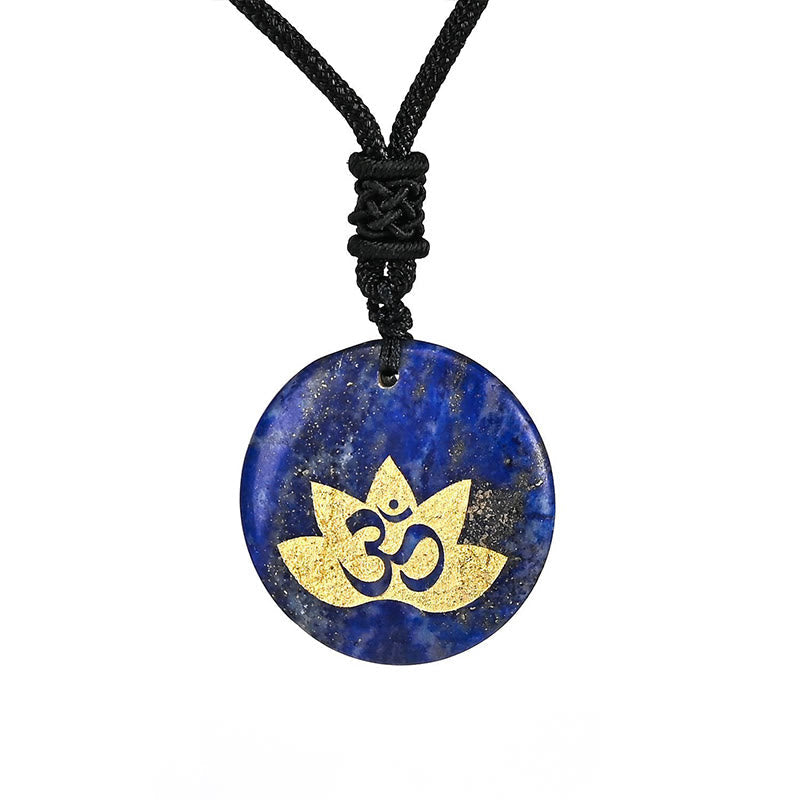 Buddha Stones Om Lotus Symbol Various Crystal Amethyst Tiger Eye Healing Necklace Pendant