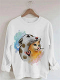 Cat And Dog Friends Print Long Sleeve Sweatshirt elevenforest