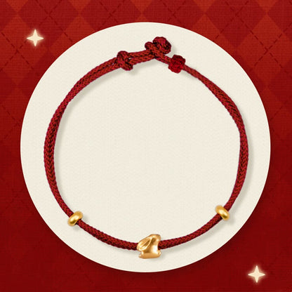 Buddha Stones 999 Gold Small Lucky Rabbit Osmanthus Design Handmade Luck Braided Rope Bracelet