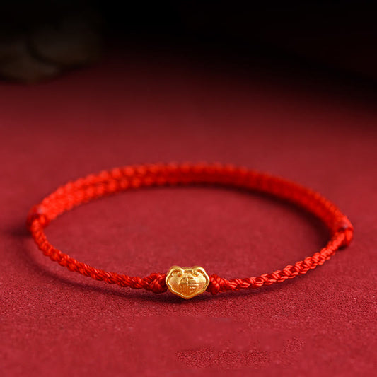 999 Gold Chinese Lock Charm Protection Red String Bracelet