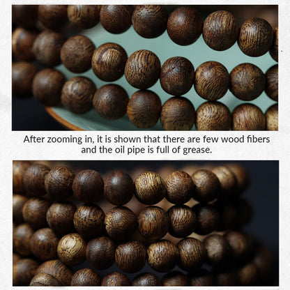 108 Wood Mala Bracelet in Green Qinan Agarwood for Peace & Strength