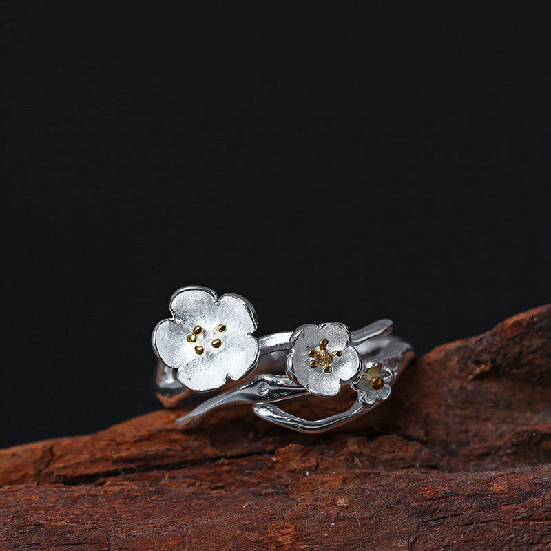 Sterling Silver Plum Blossom Balance Ring for