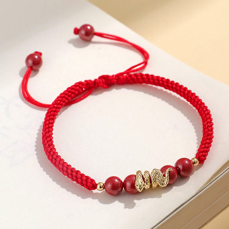 Buddha Stones Cinnabar Handmade Year of Snake String Protection Braided Bracelet