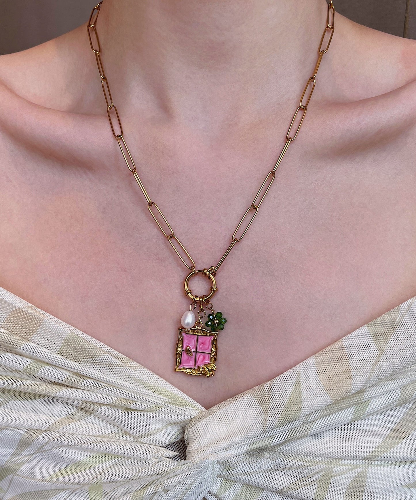 White Shell Layering Alloy Three Piece Set Pendant Necklace