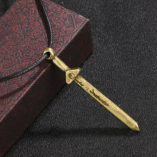 Buddha Stones Yin Yang Copper Brass Sword Balance Necklace Pendant