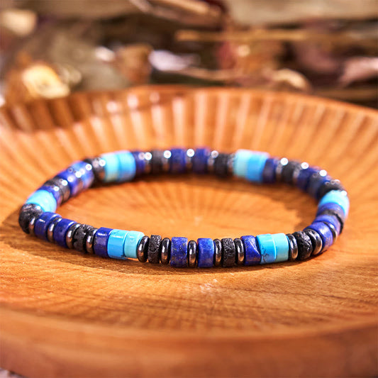 Buddha Stones Hematite Turquoise Lazurite Lapis Lazuli Lava Rock Black Glitter Stone Support Bracelet