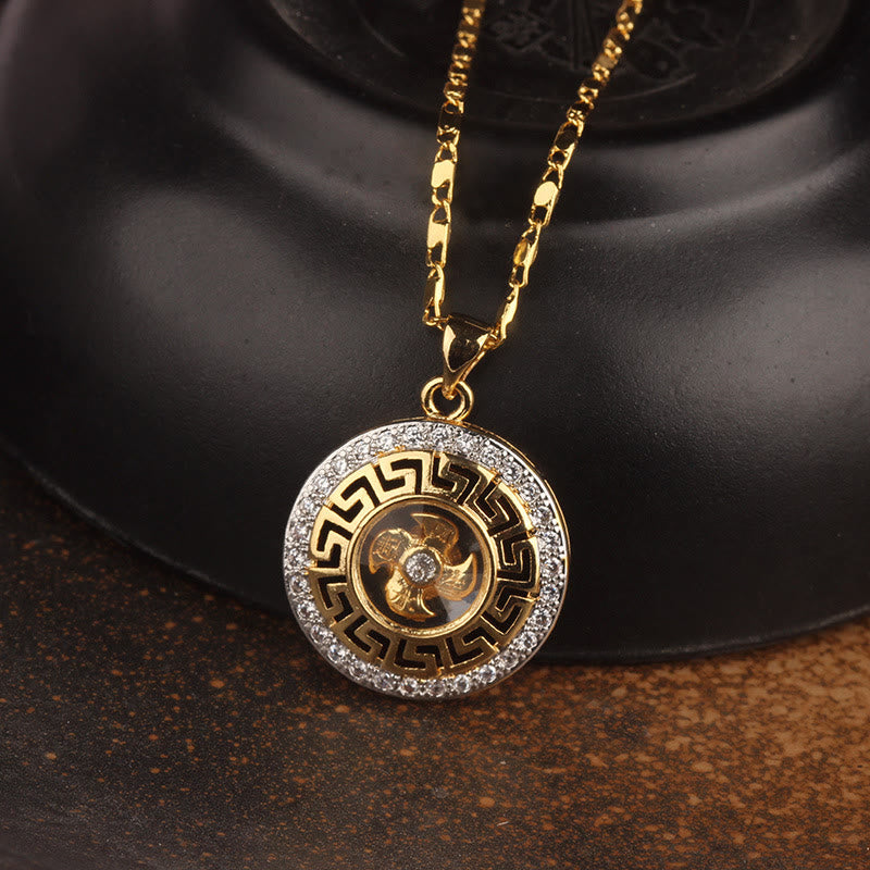 Buddha Stones Gold Plated Copper Brass Rotatable Windmill Feng Sheng Shui Qi Fu Luck Necklace Pendant