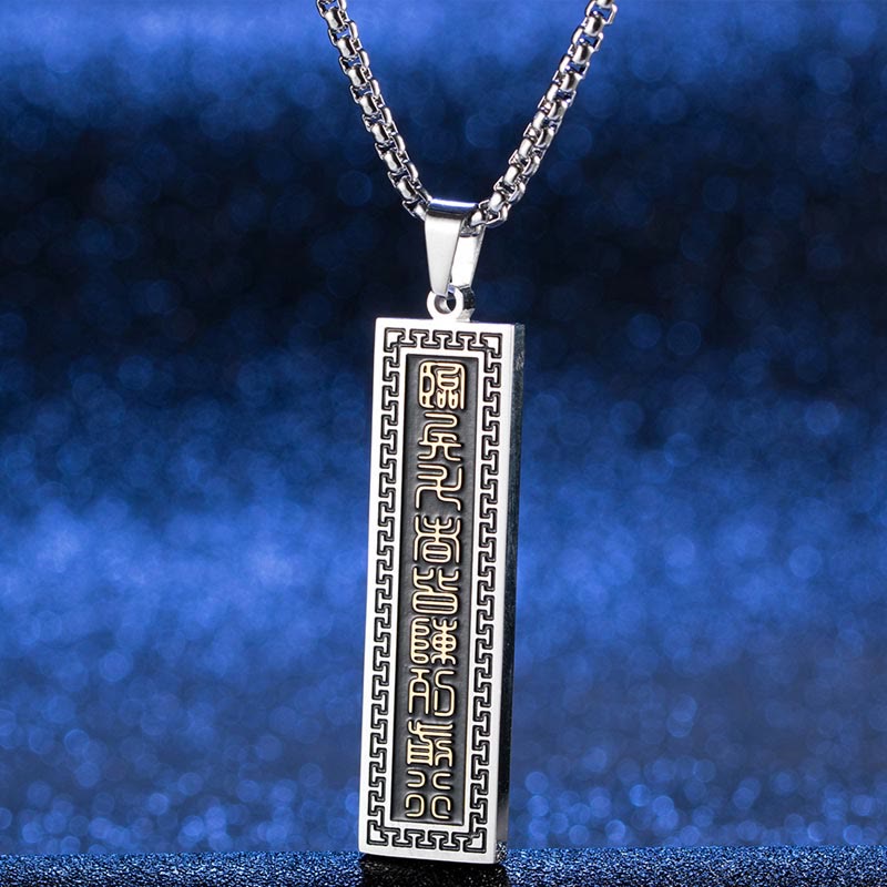 Buddha Stones the Nine-word Mantra Titanium Steel Bagua Yin Yang Balance Necklace Pendant