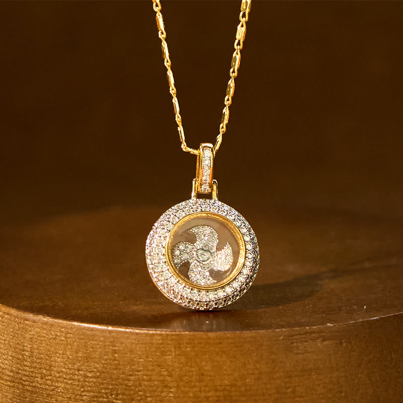 Buddha Stones Gold Plated Copper Brass Rotatable Windmill Fu Balance Necklace Pendant