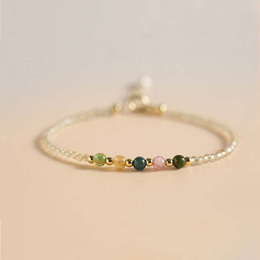 Buddha Stones 2.5mm Ultra-thin Citrine Tourmaline 14k Gold Filled Copper Beads Prosperity Bracelet