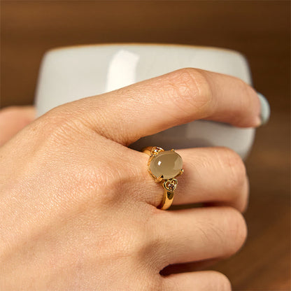 Buddha Stones Natural Hetian Jade Egg Heart-shaped Copper Luck Open Ring