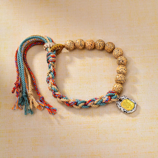 Buddha Stones Tibetan Colored Rope Bodhi Seed Zakiram Goddess of Wealth Adjustable Protection Bracelet