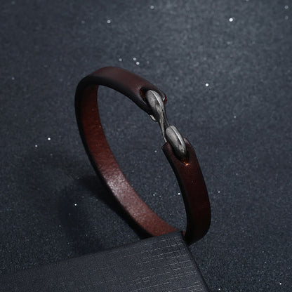 Buddha Stones Leather Plain Strength Buckle Bracelet