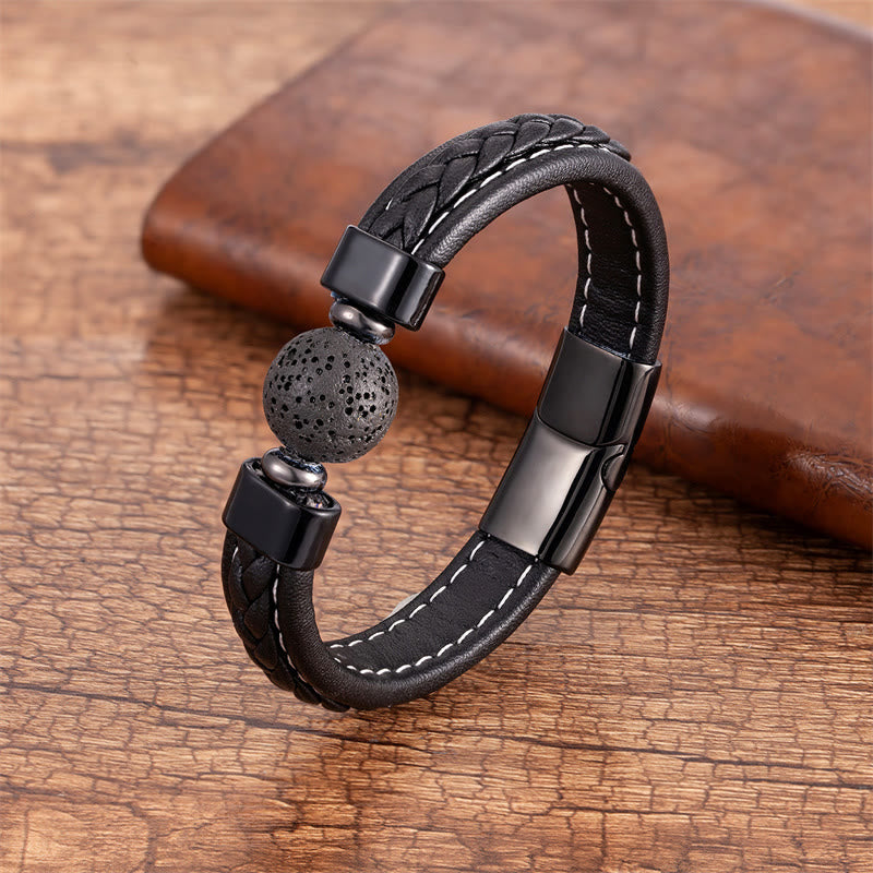 Buddha Stones Lazurite Lapis Lazuli Black Onyx Tiger Eye Lava Rock Om Mani Padme Hum Serenity Leather Bracelet