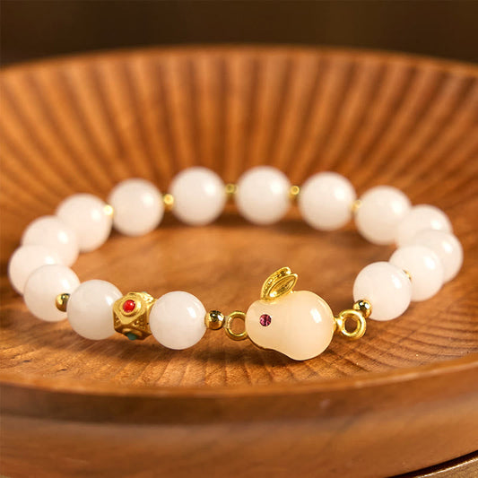 Buddha Stones Golden Silk Jade Rabbit Luck Bracelet