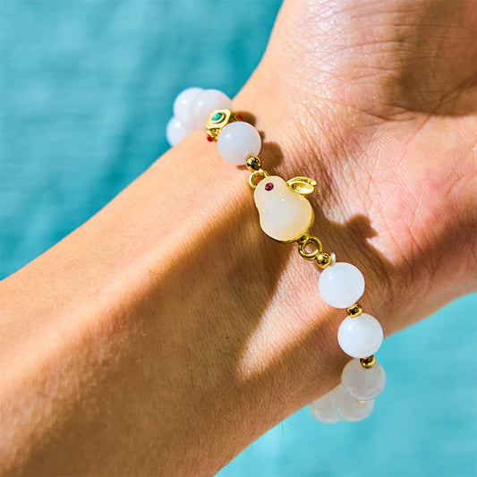 Buddha Stones Golden Silk Jade Rabbit Luck Bracelet