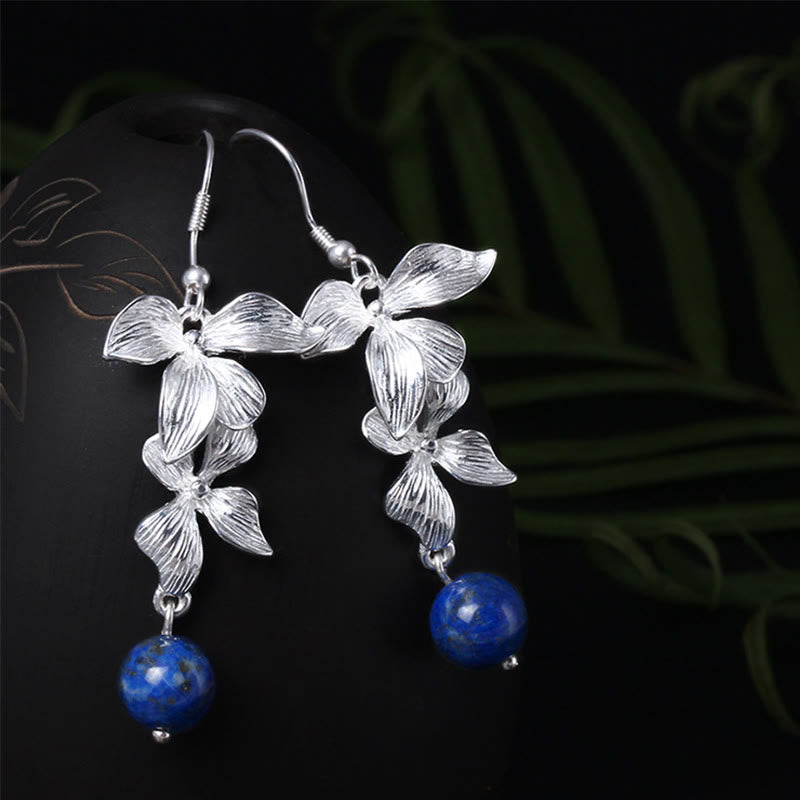 Buddha Stones 925 Sterling Silver Lazurite Lapis Lazuli Style Flower Positive Drop Earrings