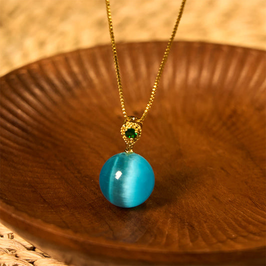 Buddha Stones Cat's Eye Round Ball Confidence Necklace Pendant