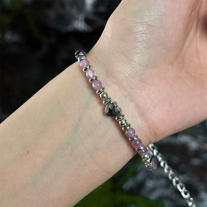 Buddha Stones Natural Stone Amazonite Amethyst Lazurite Lapis Lazuli Rose Quartz Heart Positive Balance Bracelet