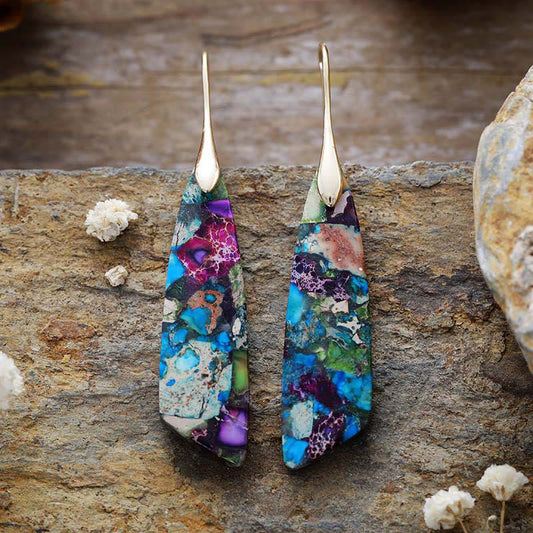 Buddha Stones Natural Emperor Stone Geometric Crystal Anti-stress Earrings
