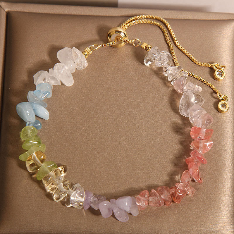Mixed Crystal Protection Bracelet With Clear Quartz & Blue Crystals