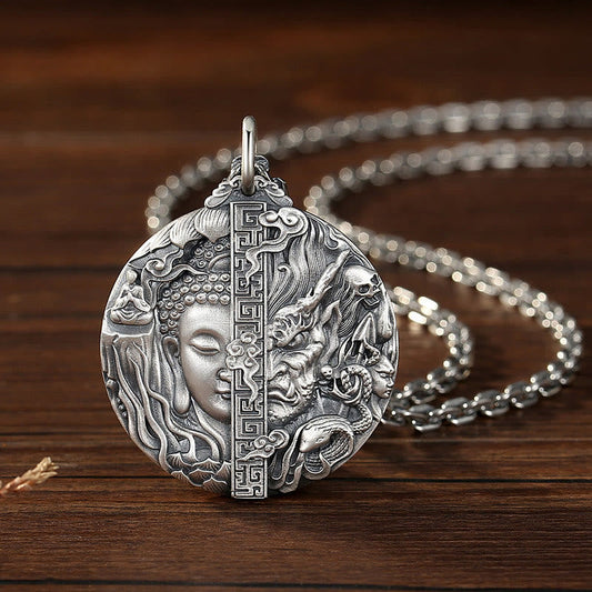 Buddha Stones Copper Buddha Demon Pattern Compassion Pendant Necklace