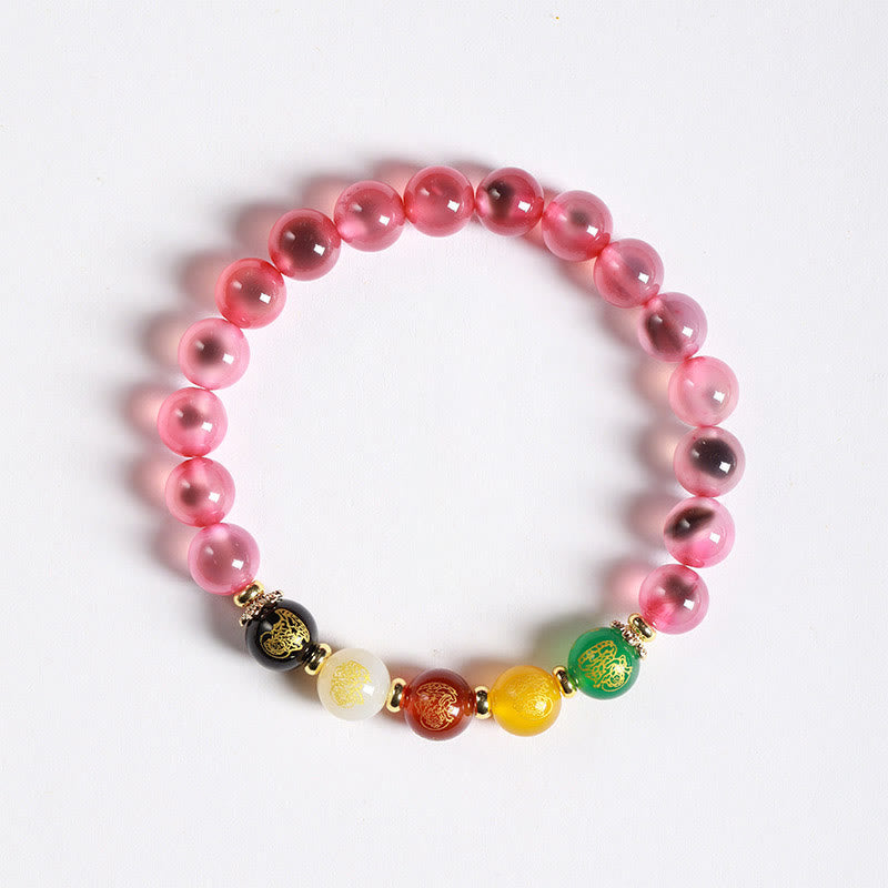 Buddha Stones Natural Colorful Candy Agate Five Gods of Wealth Harmony Bracelet