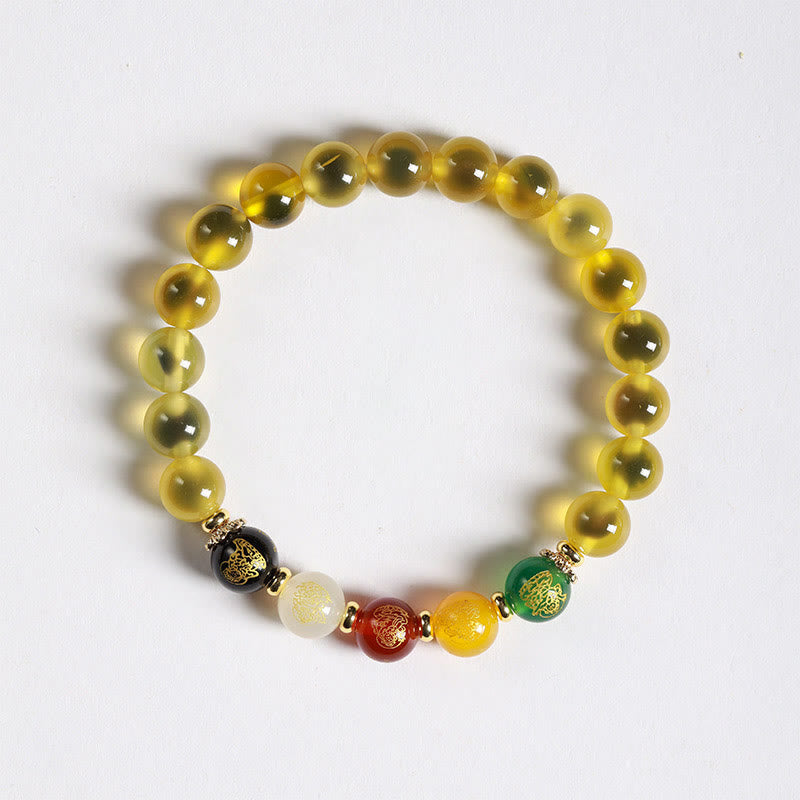 Buddha Stones Natural Colorful Candy Agate Five Gods of Wealth Harmony Bracelet