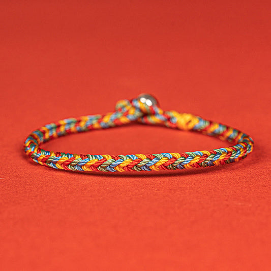 Buddha Stones 925 Sterling Silver Eight Thread Peace Knot Colorful Rope Luck Braided Bracelet