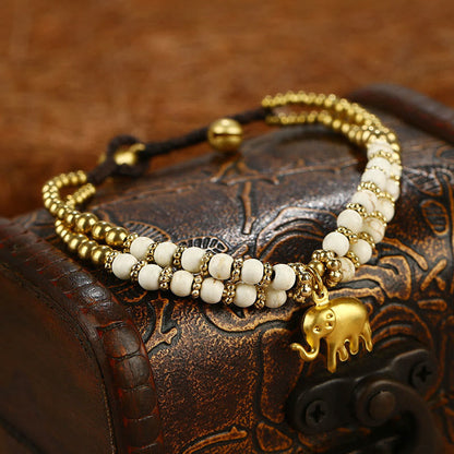 Buddha Stones Turquoise Elephant Luck Double-layer Plated Copper Strength Bracelet