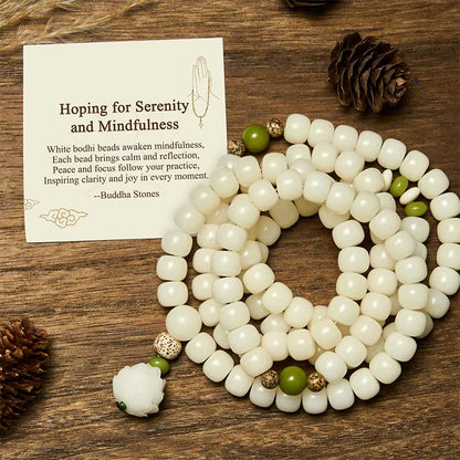 Buddha Stones "hoping for Serenity and Mindfulness" Bodhi Lotus Mala Includes Gift Message Card