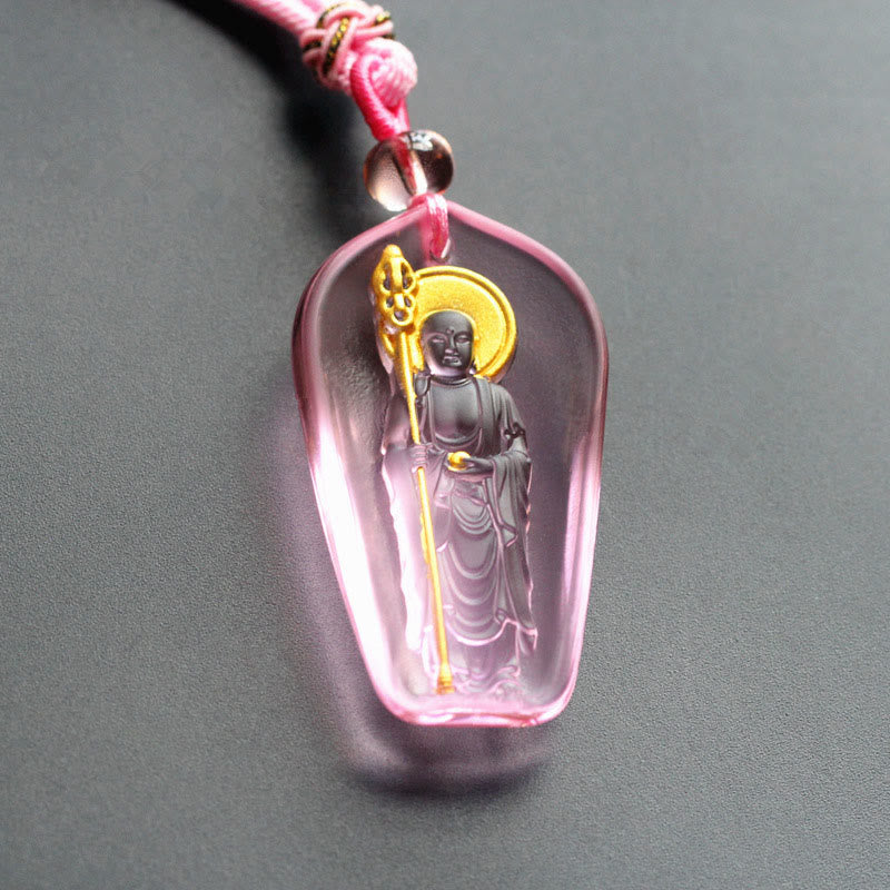 Buddha Stones Tibetan Buddha Liuli Crystal Ksitigarbha Bodhisattva Serenity Necklace Pendant