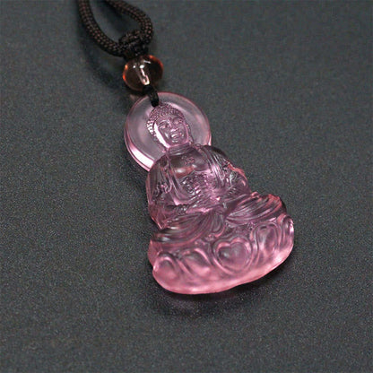 Buddha Stones Liuli Crystal Medicine Buddha Serenity Necklace Pendant