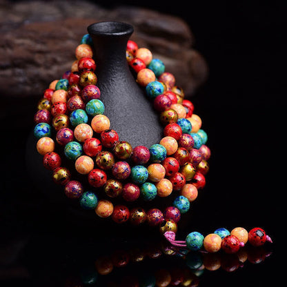 Buddha Stones Multicolored Lacquer 108 Mala Beads Craft Sandalwood Protection Multilayer Bracelet