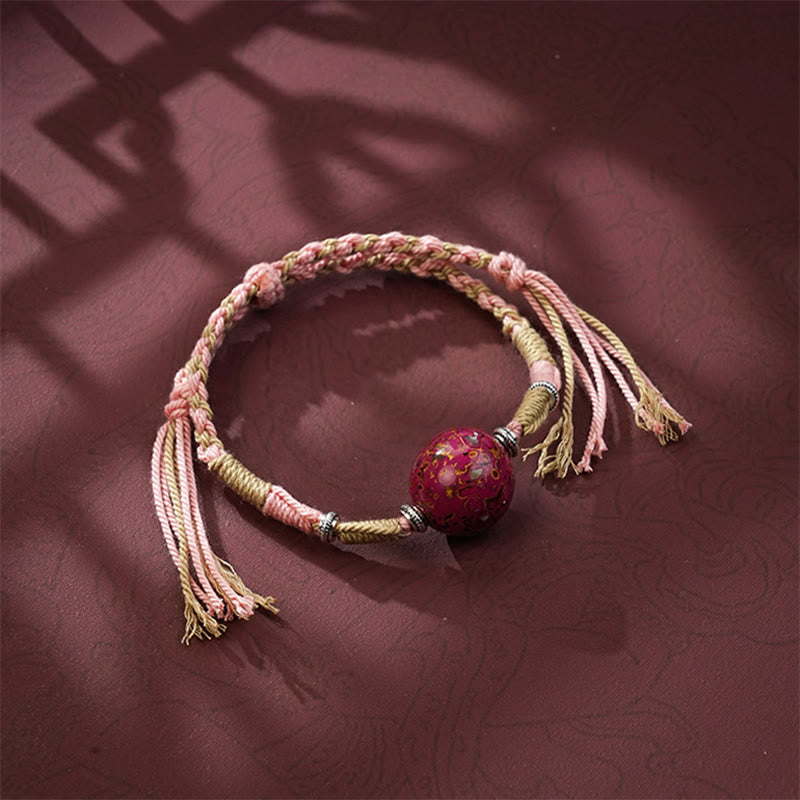 Buddha Stones Lacquer Craft Bead Multicolored Braided String Bracelet