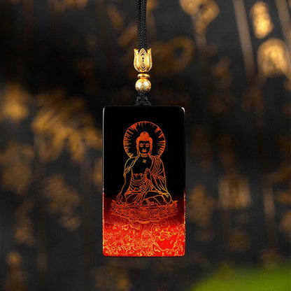 Buddha Stones Chinese Zodiac Natal Buddha Fu Character Lacquer Craft Sandalwood Pendant Necklace