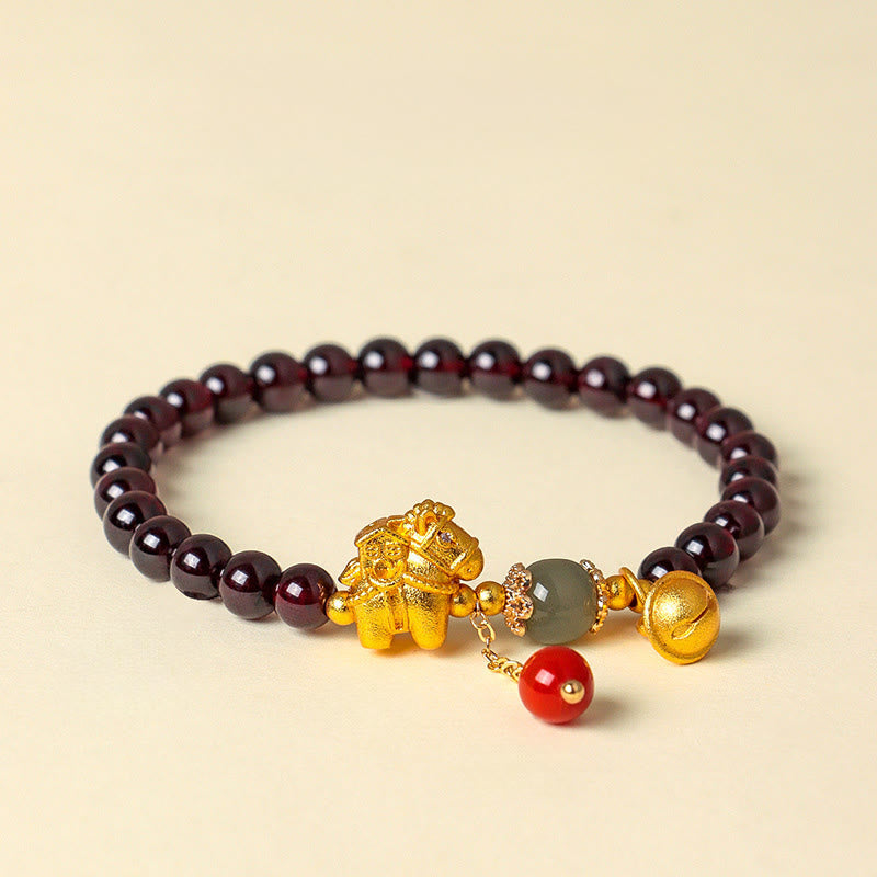 Buddha Stones Year of the Horse Garnet Fu Character Lucky Fortune Charm Protection Bracelet