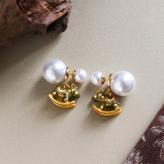 Buddha Stones Year of the Horse Copper Pearl Balance Earrings