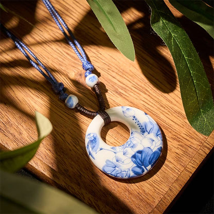 Buddha Stones Peony Peach Blossoms Lotus Symbol Ceramics Necklace Enlightenment Pendant