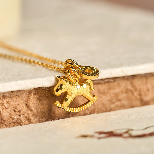 Buddha Stones Year of the Horse 24k Gold Plated Copper Coin Necklace Pendant