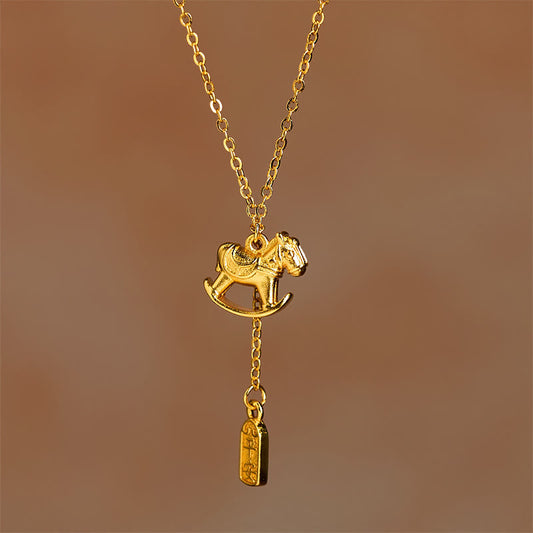 Buddha Stones Year of the Horse 24k Gold Plated Copper Peaceful Necklace Pendant